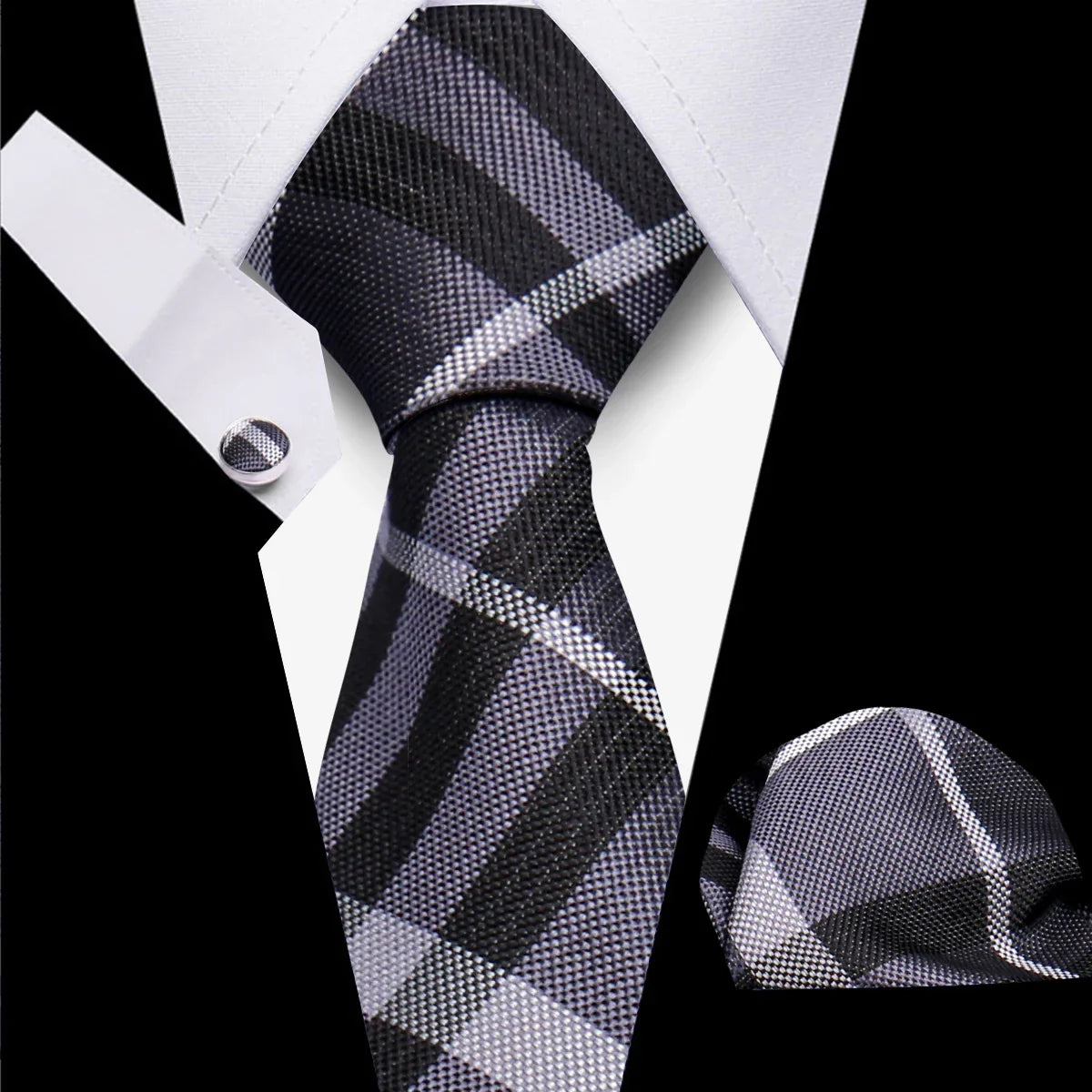 Classic Elegant Ties For Men Fashion Gifts Striped Solid Necktie Handchief Cufflink 3 Pcs Set Wedding Business Suit Accessories