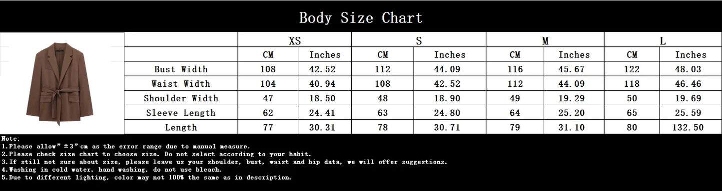 KONDALA 2026 Spring Office Lady Elegant Brown Women Suit Fashion Casual Sashes Oversized Shrug Blazer Chic Zipper Long Pant