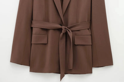 KONDALA Office Lady Casual Chic Solid Women Suit Single Button Sashes Loose Blazer Zipper Pants Fashion 2025 Autumn Winter Sets