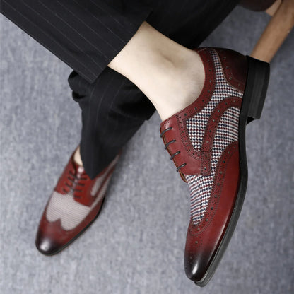 Casual Shoes For Men Men'S Large Size British Style Leather Shoes Color Matching Lace-Up Men'S Uniquely Designed Leather Shoes