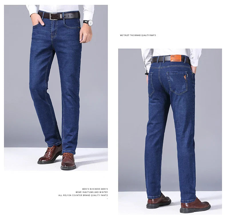Men Fashion Straight Jeans Men 2024 New Stretch Slim Fit Pants Comfortable Soft Business Denim Trousers Male Brand Clothing