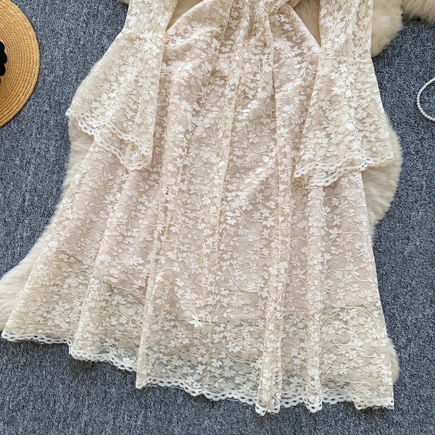 Spring France Elegant Vintage High End Evening Dress Women 3D Flower Lace Hollow Out Party Dress Female Casual Chic Clothing New