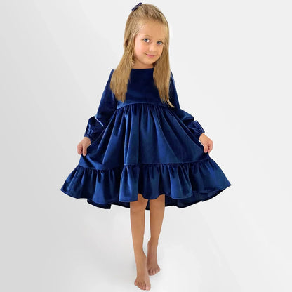 Children's Dress New Spring and Autumn Dress Girls' Ruffle Edge Long Sleeve Suede Dress Boys' Long Sleeve Corduroy Dress