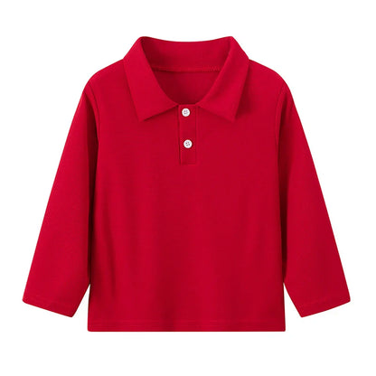 Children's solid color POLO shirt boy handsome fashion sports T-shirt girl lapel casual and comfortable half sleeve.