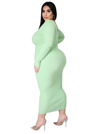 Ladies Knitted Sweater Dress Midi Dress Long Sleeves Chic and Elegant Plus Size Dresses for Women 4xl 5xl