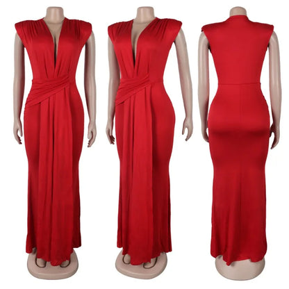 Elegant Bodycon Dresses for Women Sexy Deep V Neck Sleeveless Maxi Dress Mermaid Guest Evening Party Cocktail Long Dress Gown