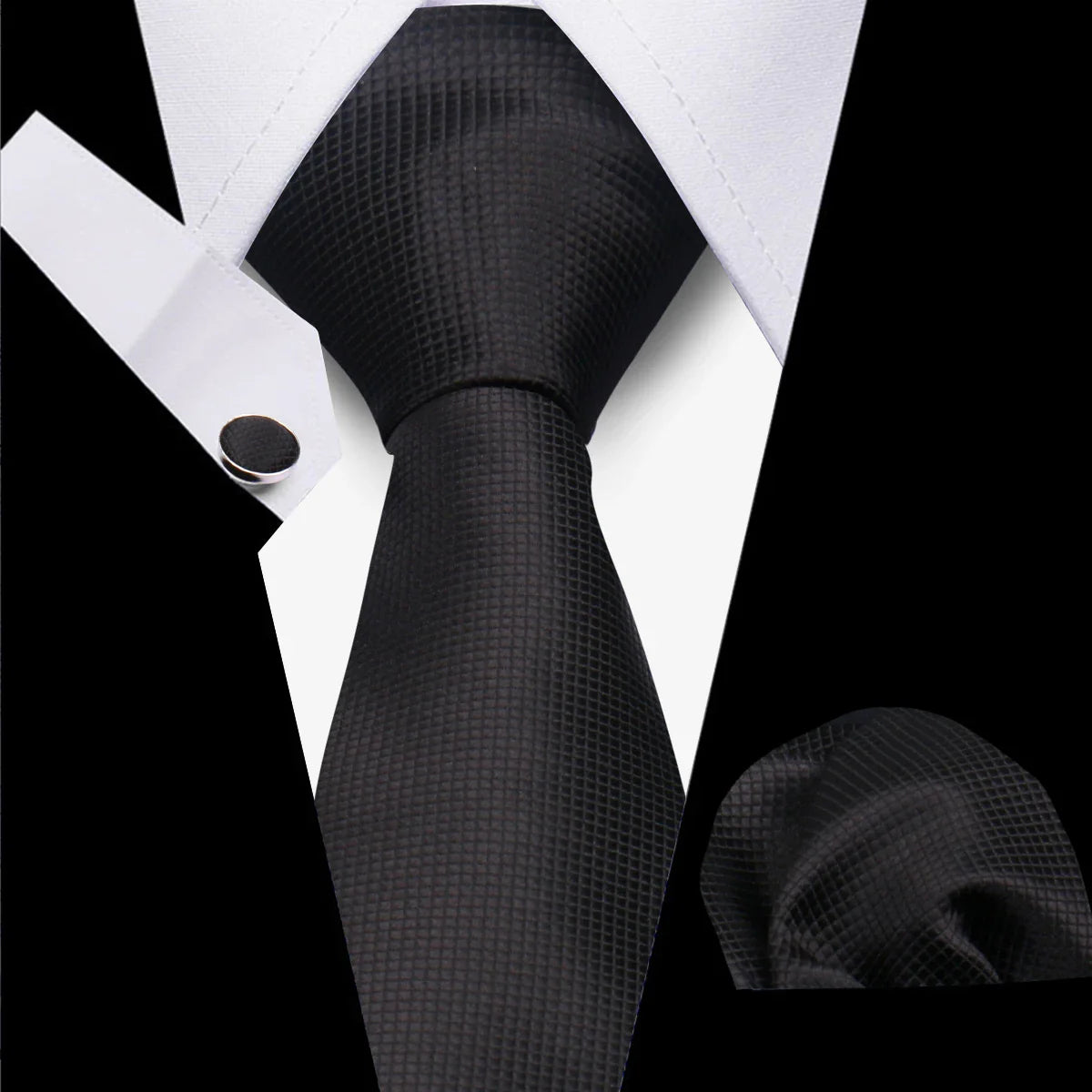 Classic Elegant Ties For Men Fashion Gifts Striped Solid Necktie Handchief Cufflink 3 Pcs Set Wedding Business Suit Accessories