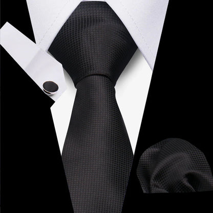 Classic Elegant Ties For Men Fashion Gifts Striped Solid Necktie Handchief Cufflink 3 Pcs Set Wedding Business Suit Accessories