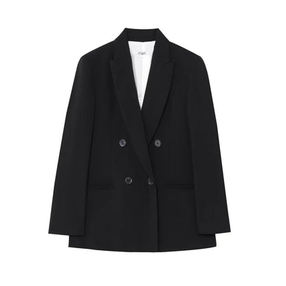 ETJ 2025  Women's Spring New suit Set with shoulder padded double-breasted blazer & high-waisted pleated wide-legged pants