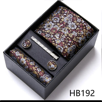 Jacquard Fashion Brand Tie Pocket Squares Set For Men Tie Handkerchief  Cufflink Necktie Gift Box Fit Wedding Holiday Workplace