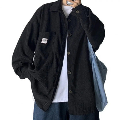 Spring Shirt Single-breasted Placket Casual Warm Corduroy Patch Pocket Men Tops  Men Tops  for Work