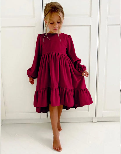 Children's Dress New Spring and Autumn Dress Girls' Ruffle Edge Long Sleeve Suede Dress Boys' Long Sleeve Corduroy Dress