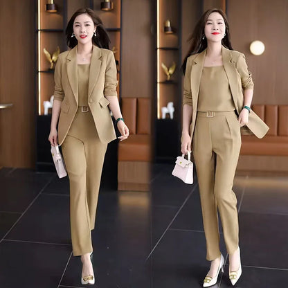 Summer Thin Jacket Blazer Casual Pencil Pants Vest Three Piece Set Elegant Women's Pants Set Office Outfits Business Clothing