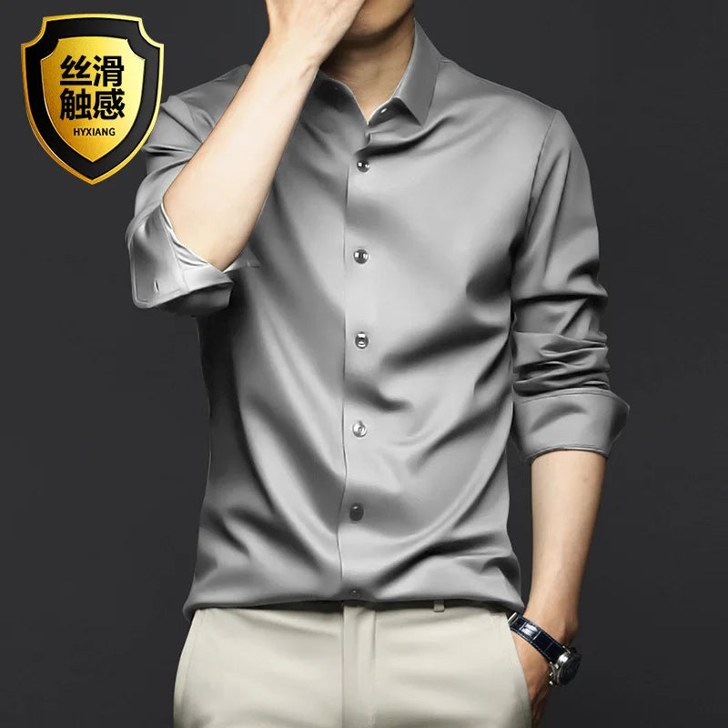 6XL Large High Quality Formal Dress Autumn and Winter Men's Long Sleeve Pure White Shirt Non iron Business Casual Ice Silk