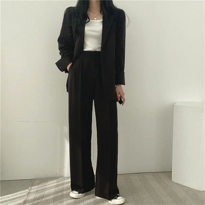 2026 Spring New Women's Clothing Suit Jacket Casual Pants Set Wide Leg Suit Pants Elegant Office Lady Business Suit Set Blazers
