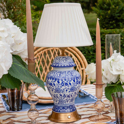 Chinoiserie Rechargeable Lamp with Cream Shade (22cm)