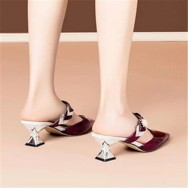 Pointed Designer Slides Fashion Rhinestones Non-Slip Women Slippers Elegant High Heel Outdoor Pearl Party Shoes