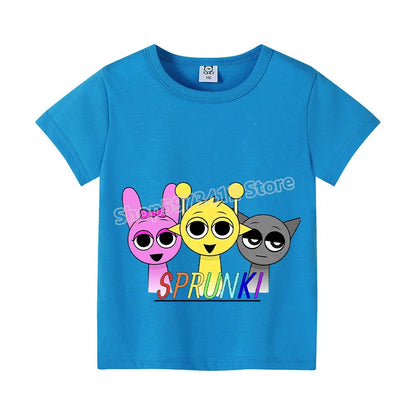 Sprunki Kids T-shirt Summer Children Incredibox Game Cotton Short Sleeve Top Boy Anime Fashion Cute Tee Girl Casual Clothes Gift