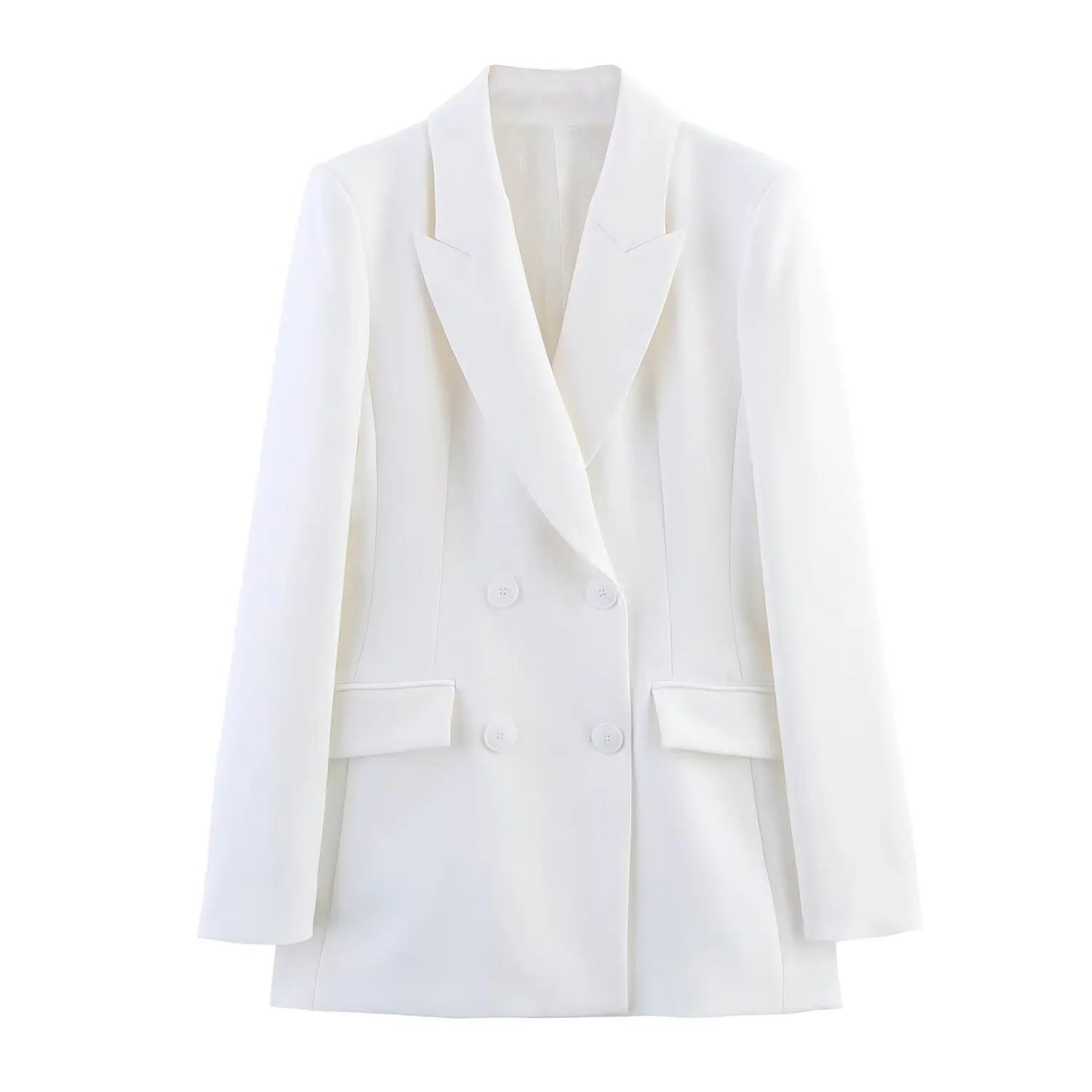 HH Women New Fashion Blazer Suit Lapel Double-Breasted Pocket Casual Coat+Chic High Waist Loose Zipper Slim Long Pants Suit