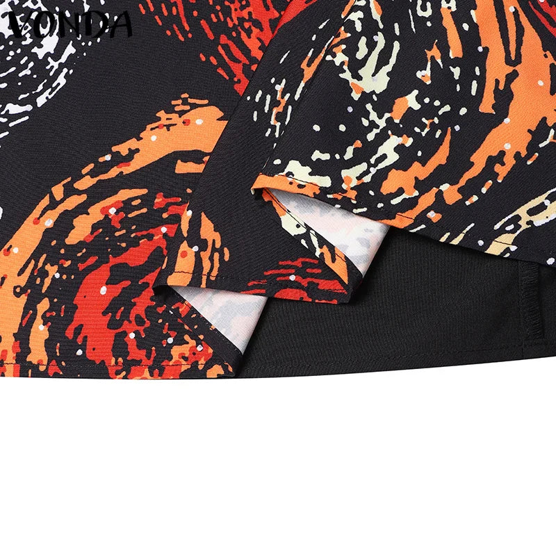 Plus Size VONDA Women Foral Printing Bohemian Maxi Dress 2025 Causal Puff Sleeve Sundress Holiday Eelgant Vestido NO Tassel