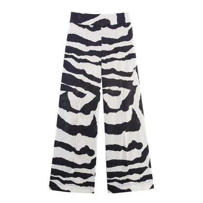 KONDALA Vintage Zebra Print Women Suits V Neck Oversized Long Blazer High Waist Wide Leg Pants Fashion 2025 Fall Streetwear Suit