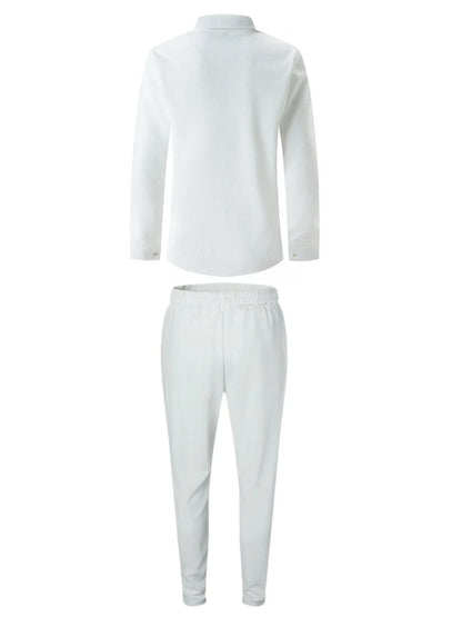 Spring and Autumn Men Waffle Solid Color Two-piece New Trend Lapel Long-sleeved Shirt and Trousers Casual Outdoor Sports Suit