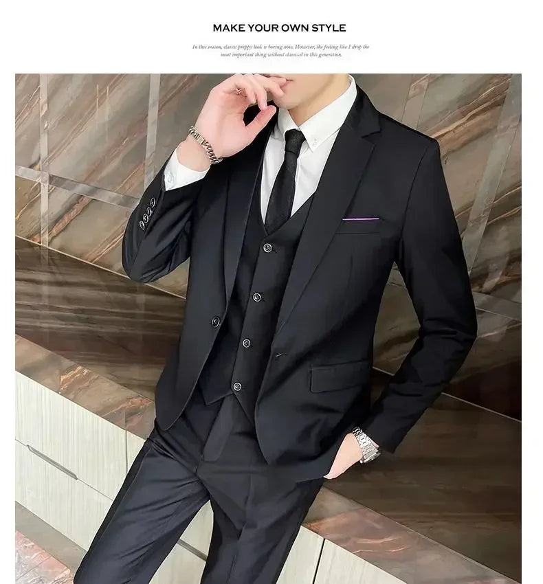 S-9XL New (Blazer+Vest+Pants) Men's Fashion Business Gentleman Professional Formal Dress Korean Version Banquet Dress Suit 6XL