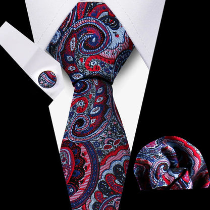 Tie For Men Classic Plaid Handkerchiefs Red Necktie Cufflinks For Men Blouse Business Wedding Accessories Women Collar Man Gift