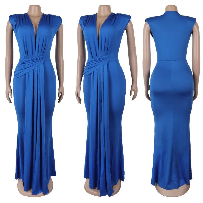 Elegant Bodycon Dresses for Women Sexy Deep V Neck Sleeveless Maxi Dress Mermaid Guest Evening Party Cocktail Long Dress Gown