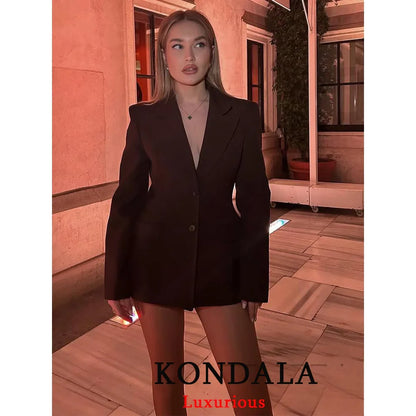 KONDALA Chic Casual Solid Women Suit Pockets Button Blazer Straight Loose Pants Zipper Skirt New Fashion 2025 Autumn Winter Sets