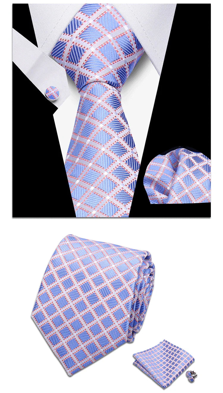 Classic Elegant Ties For Men Fashion Gifts Striped Solid Necktie Handchief Cufflink 3 Pcs Set Wedding Business Suit Accessories