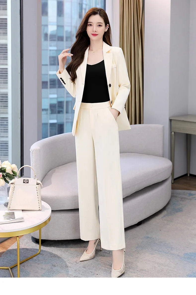 Fashion Casual Pants Suit the New Korean Pop Lapel Loose Pants Blouse Professional Suit Two-piece Women Elegant Set