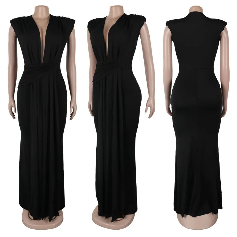 Elegant Bodycon Dresses for Women Sexy Deep V Neck Sleeveless Maxi Dress Mermaid Guest Evening Party Cocktail Long Dress Gown