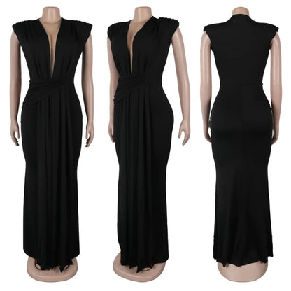 Elegant Bodycon Dresses for Women Sexy Deep V Neck Sleeveless Maxi Dress Mermaid Guest Evening Party Cocktail Long Dress Gown