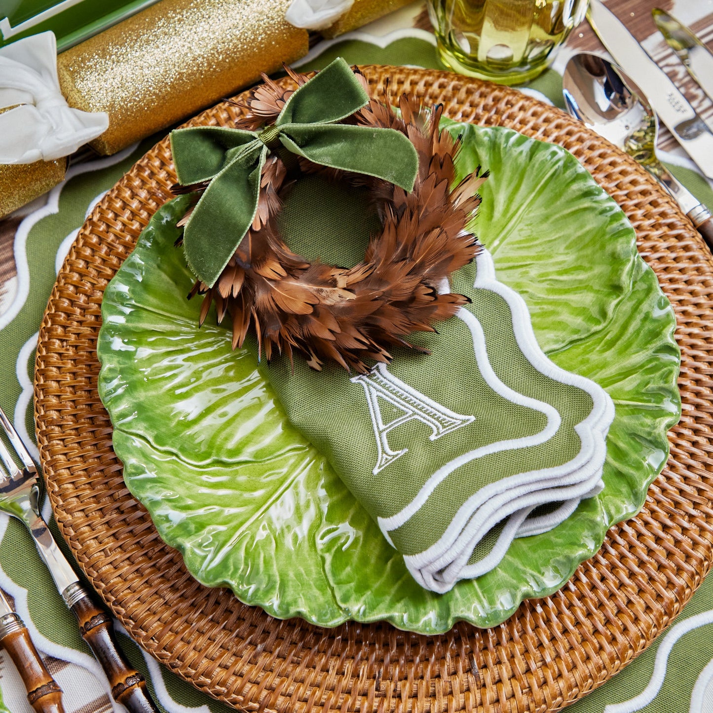 Green Serena Cabbage Dinner Plates (Set of 4)