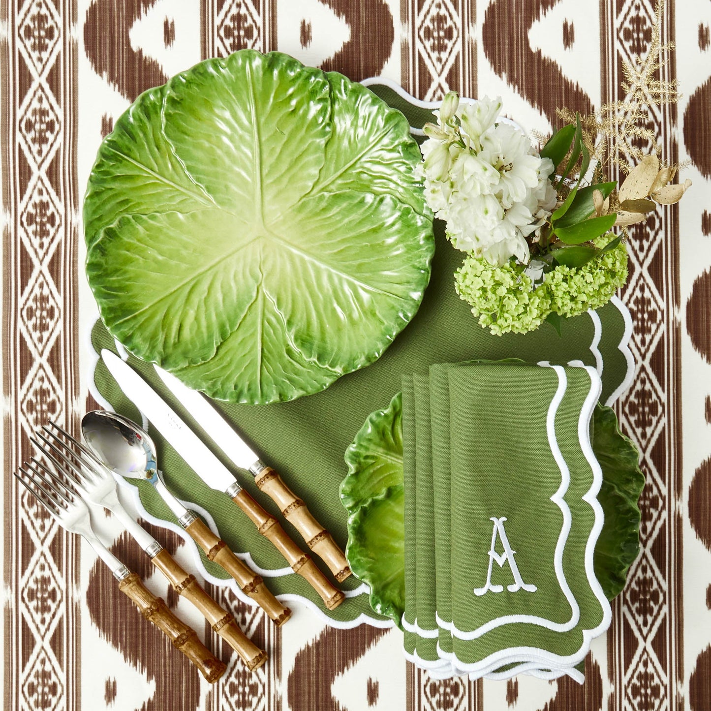 Green Serena Cabbage Dinner Plates (Set of 4)
