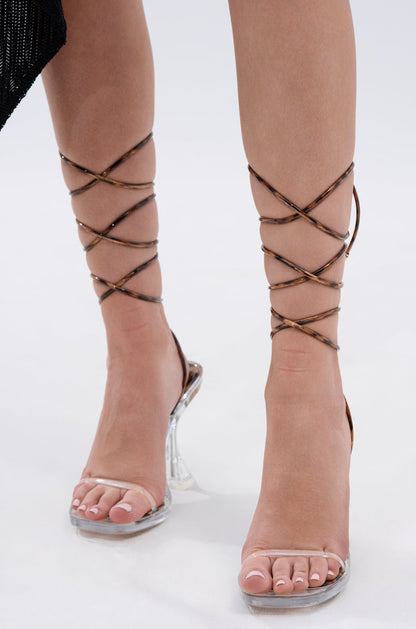 AKIRA TINKER LEOPARD LACE UP CHUNKY SANDAL
