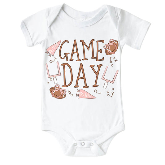 Game Day Pink Graphic Bodysuit & Kids Tee | White