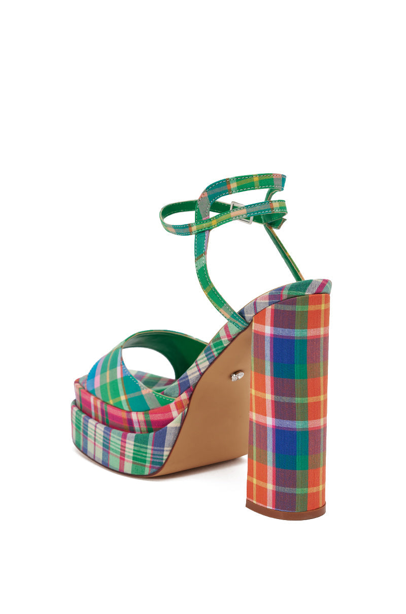 AKIRA GOLD WANDELLA GREEN PLAID PLATFORM SANDAL