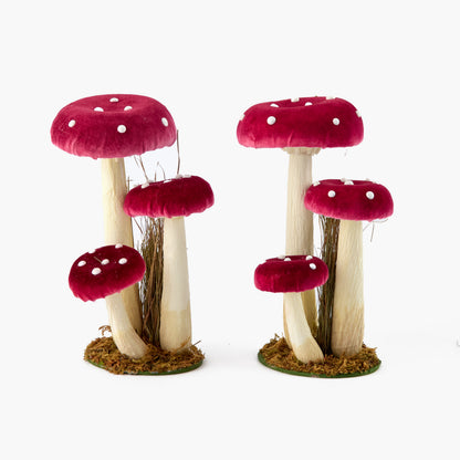 Tall Red Spotted Mushrooms (Pair) - 21cm