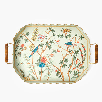 Green Chinoiserie Tole Tray with Handles