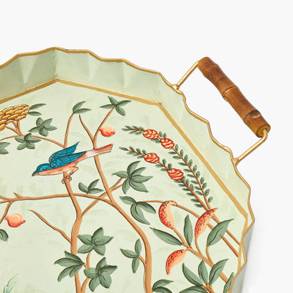 Green Chinoiserie Tole Tray with Handles