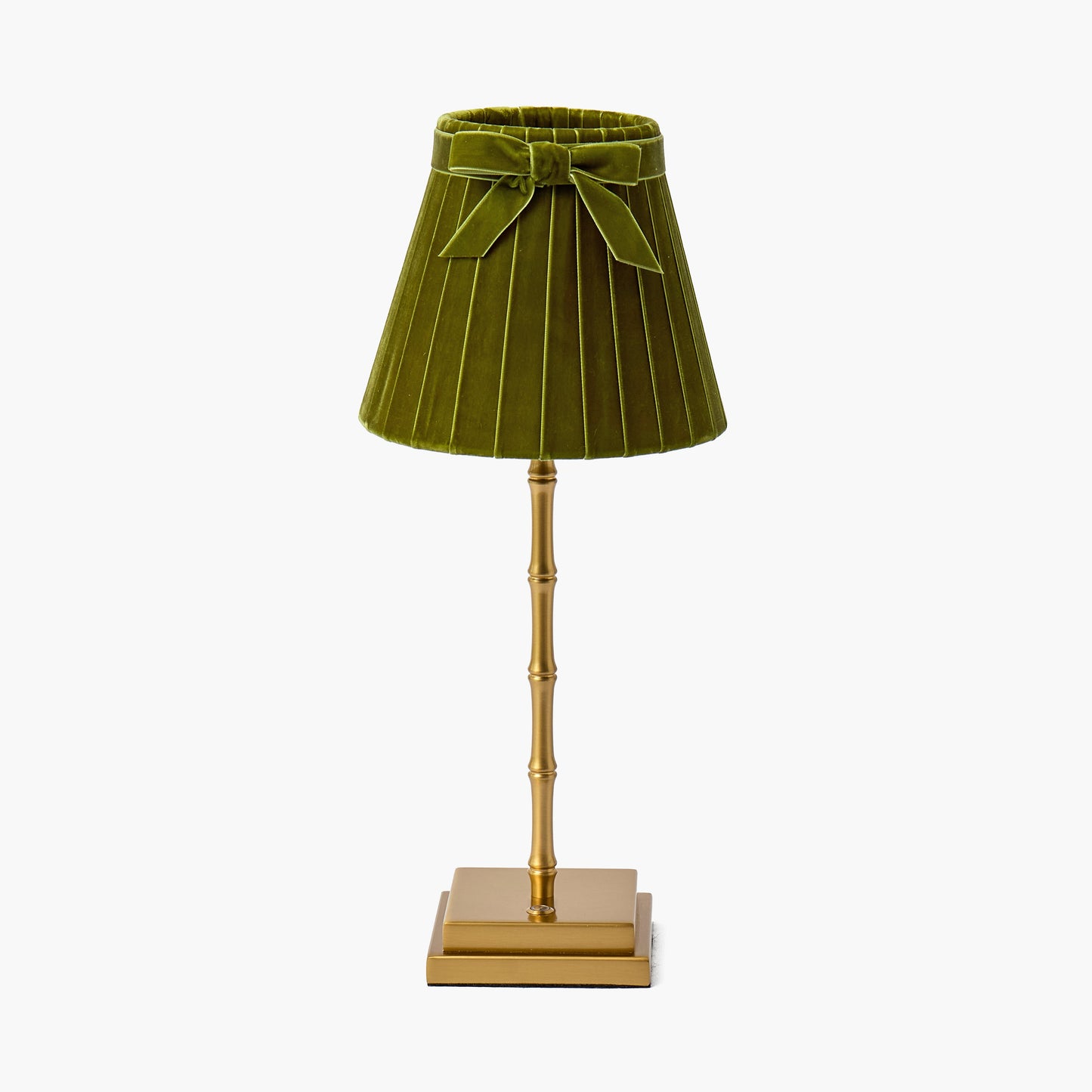 Lucille Metal Bamboo Rechargeable Lamp with Olive Velvet Bow Shade (18cm)