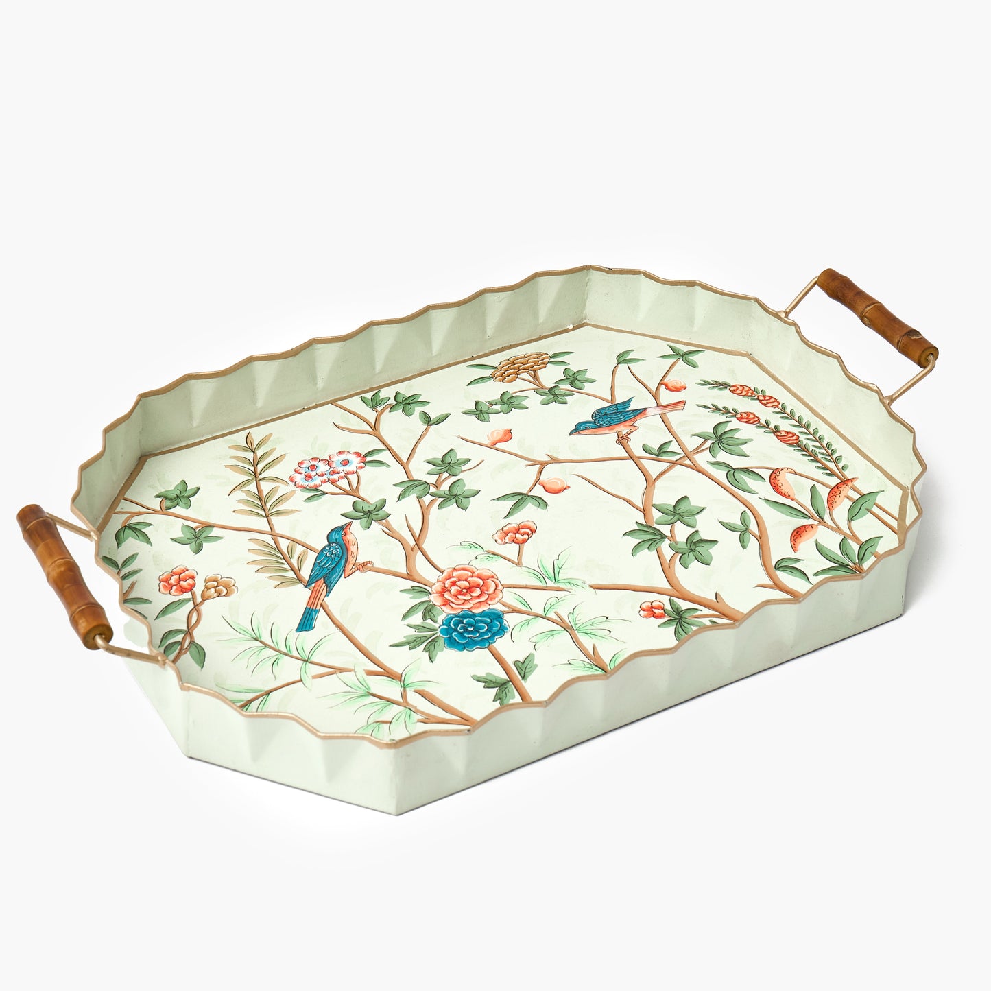 Green Chinoiserie Tole Tray with Handles