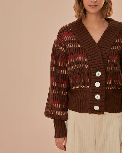 Red Colorful Stripe Knit Cardigan