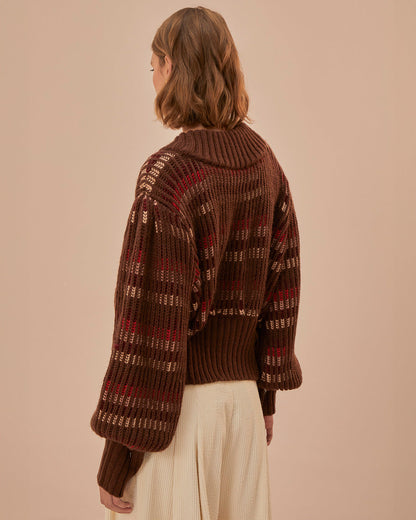 Red Colorful Stripe Knit Cardigan