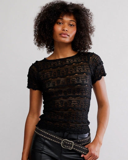 Angelina Lace Tee - Black