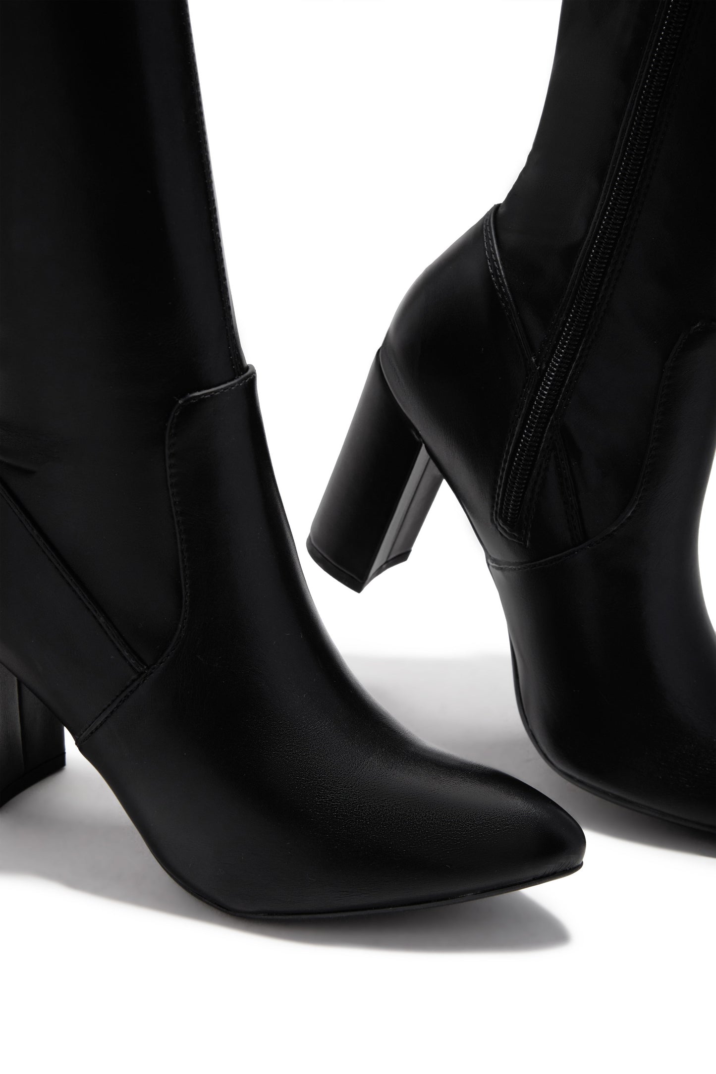Adeline Chunky Heel Over The Knee Boots - Black