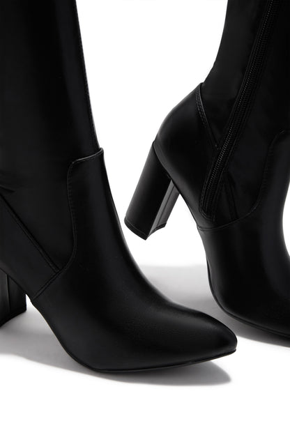 Adeline Chunky Heel Over The Knee Boots - Black