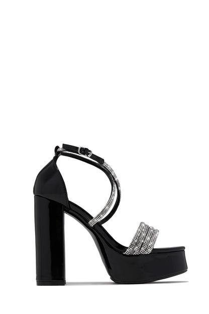 Special Nights Embellished Platform Block Heels - Black